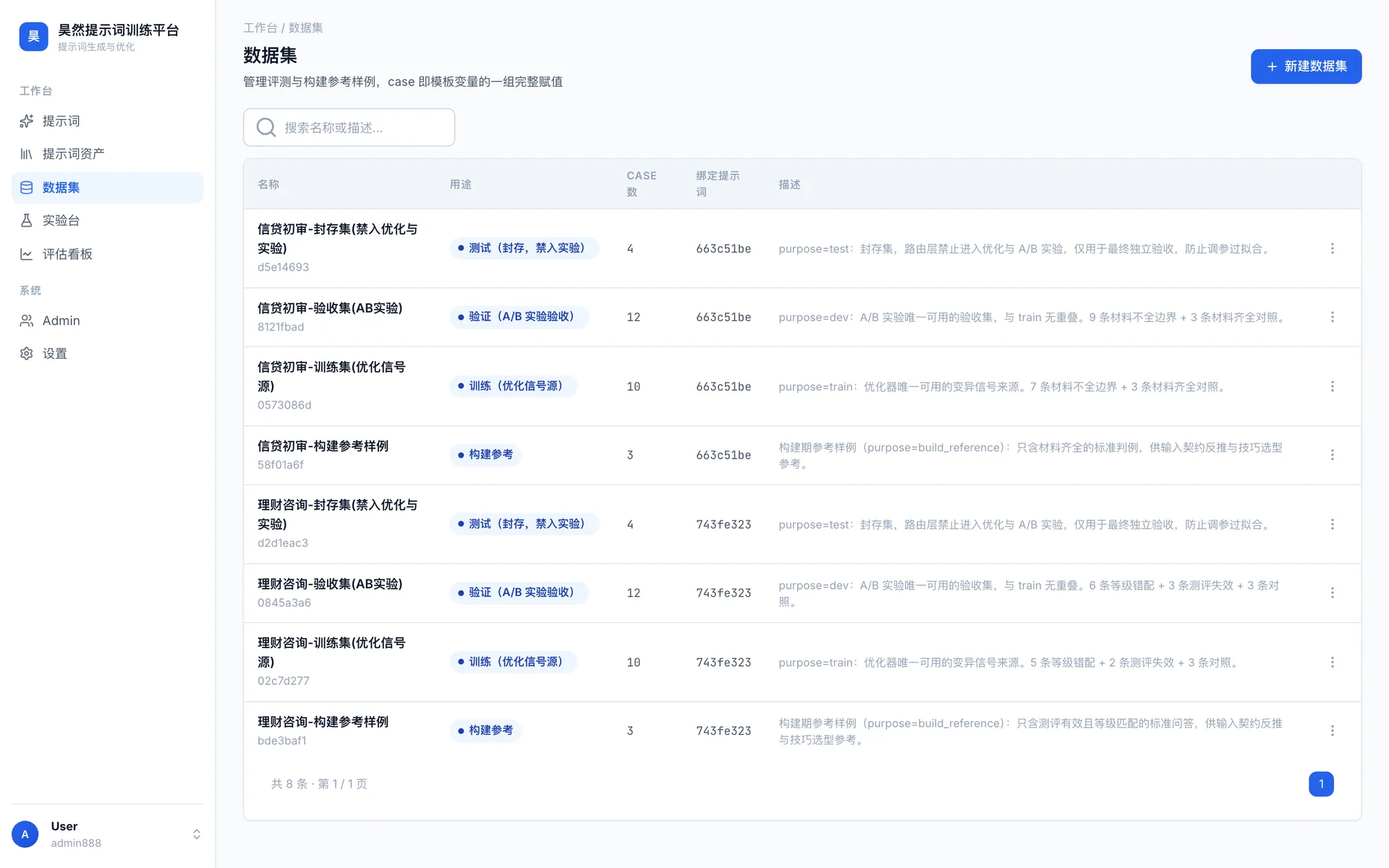 数据集准备界面